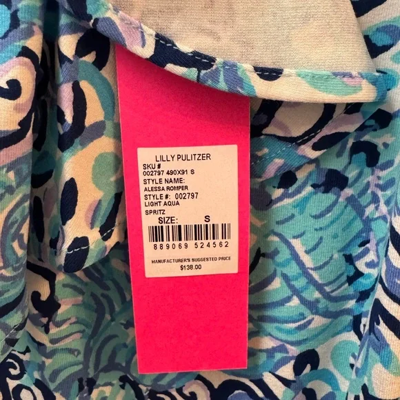 Blue and White Patterned Sleeveless Romper - Picture 3 of 3